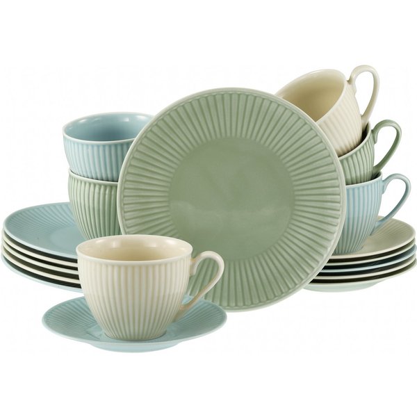 CreaTable Kaffeeservice Valencia Pastell, Kaffee-Service 18-tlg (18-tlg), 6 Personen, Porzellan, Elegant, Boho Chic
