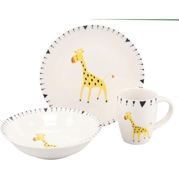 CreaTable Kindergeschirr-Set Safari Giraffe, Kinder Set 3-tlg. (3-tlg), 1 Personen, Steinzeug, gezeichnete Tiermotive, skandinavischer Stil, Ethno-Style Motive