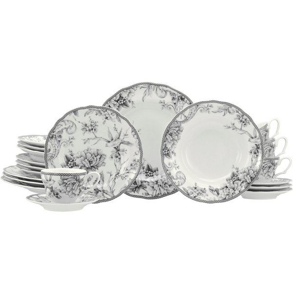 CreaTable Kombiservice Adelaide, Service 20-tlg. (20-tlg), 4 Personen, Porzellan, Nostalgischer Vintage Dekor, Elegante Form