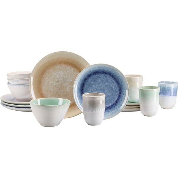 CreaTable Kombiservice Aquarius (16-tlg), 4 Personen, Steinzeug, Spezialglasur, handwerklicher Look