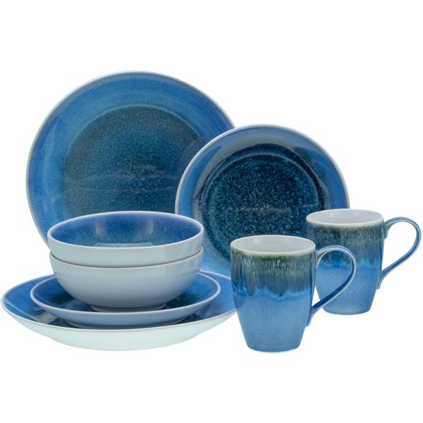 CreaTable Kombiservice Caldera Blau (8-tlg), 2 Personen, Steinzeug