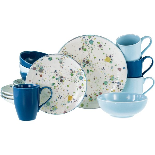 CreaTable Kombiservice Candy Drops, Kombi-Service 16-tlg. (16-tlg), 4 Personen, Steinzeug, Unregelmäßige bunte Punkte, Gute Laune Geschirr, Frisch, Freundlich
