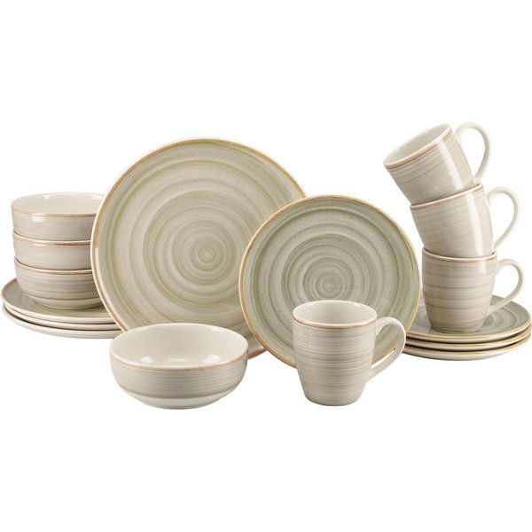 CreaTable Kombiservice Caoba, Geschirr-Set, 16-tlg. (16-tlg), 4 Personen, Steingut, Robustes Steingut, skandinavische Schlichtheit
