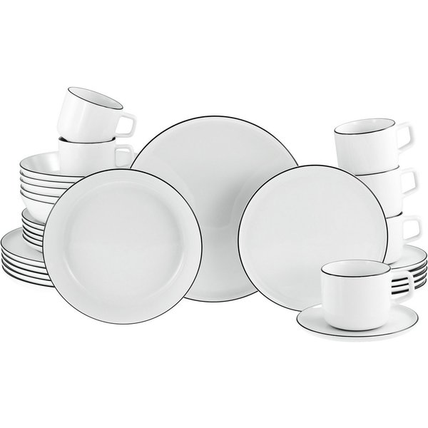 CreaTable Kombiservice Chef Collection Black Line, Kombi-Service 30-tlg (30-tlg), 6 Personen, Porzellan, Daily Use, Zeitlos