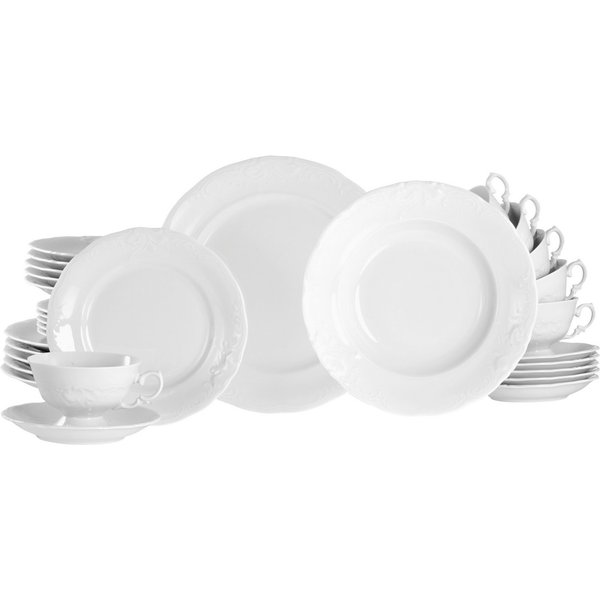 CreaTable Kombiservice Frederike Weiss, Service 30-tlg. (30-tlg), 6 Personen, Porzellan, Klassisch, Zeitlos