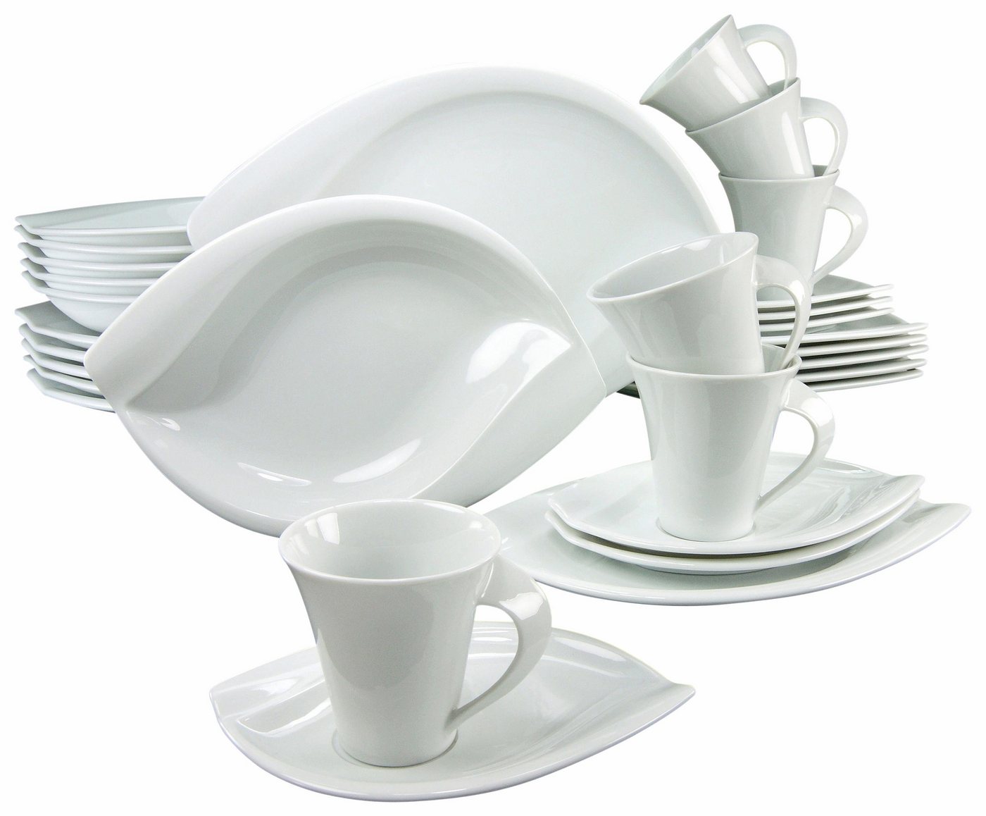 creaTable Kombiservice Geschirr-Set ACACIA (30-tlg), 6 Personen, Porzellan, Service, weiß, extravagantes Form, 30 Teile, für 6 Personen – Bild 2 von 5