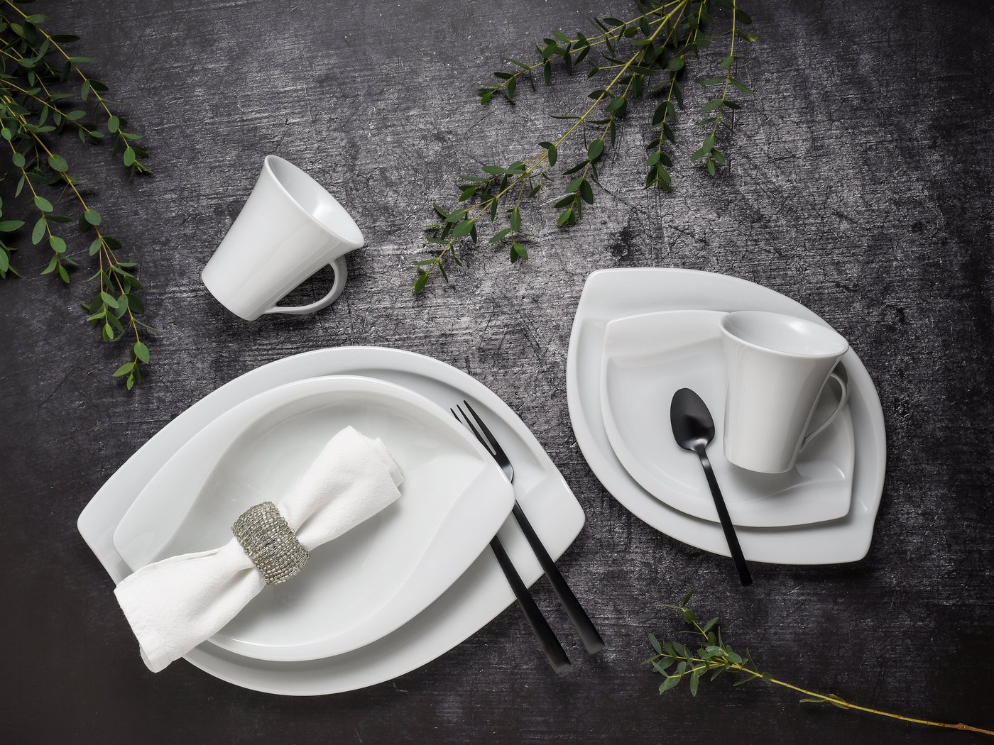creaTable Kombiservice Geschirr-Set ACACIA (30-tlg), 6 Personen, Porzellan, Service, weiß, extravagantes Form, 30 Teile, für 6 Personen – Bild 5 von 5