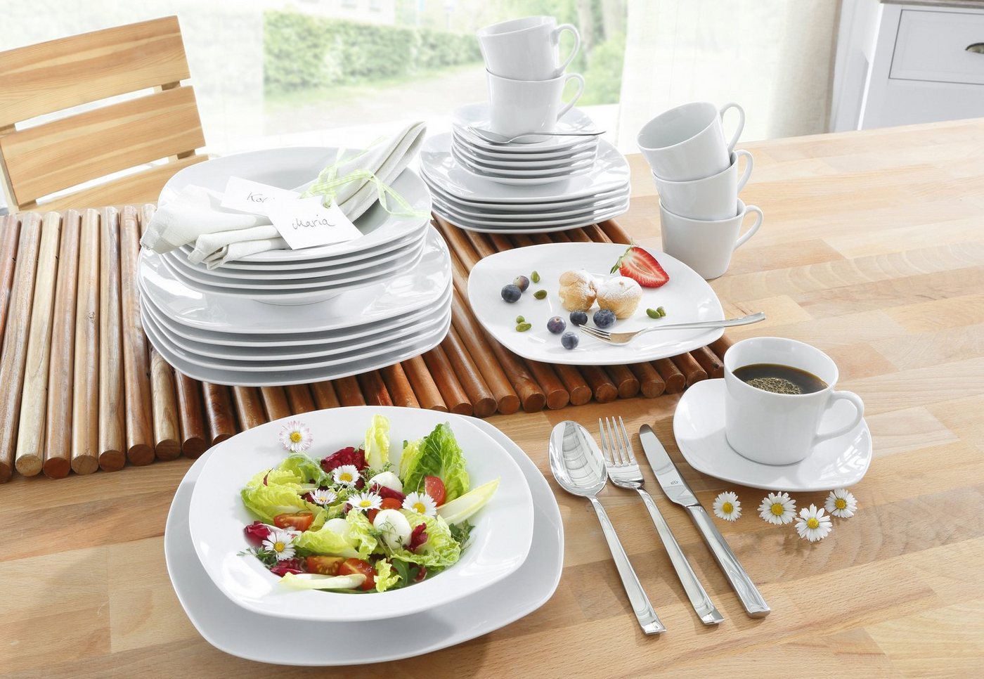 creaTable Kombiservice Geschirr-Set Amelie (30-tlg), 6 Personen, Porzellan, Service, weiß, quadratische Form, 30 Teile, für 6 Personen – Bild 2 von 5