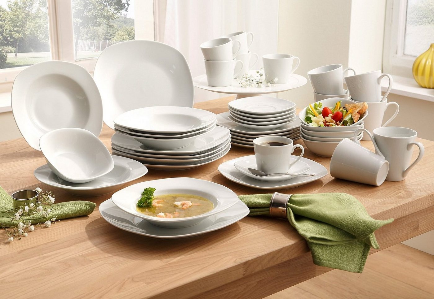 creaTable Kombiservice Geschirr-Set Amelie (30-tlg), 6 Personen, Porzellan, Service, weiß, quadratische Form, 30 Teile, für 6 Personen – Bild 4 von 5