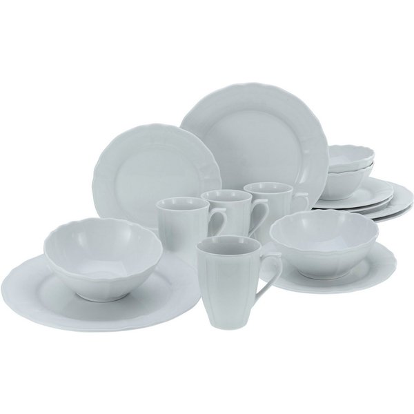 CreaTable Kombiservice Geschirr-Set Flora (16-tlg), 4 Personen, Porzellan, Service weiß, klassische Form im Landhausstil 16 Teile, für 4 Personen