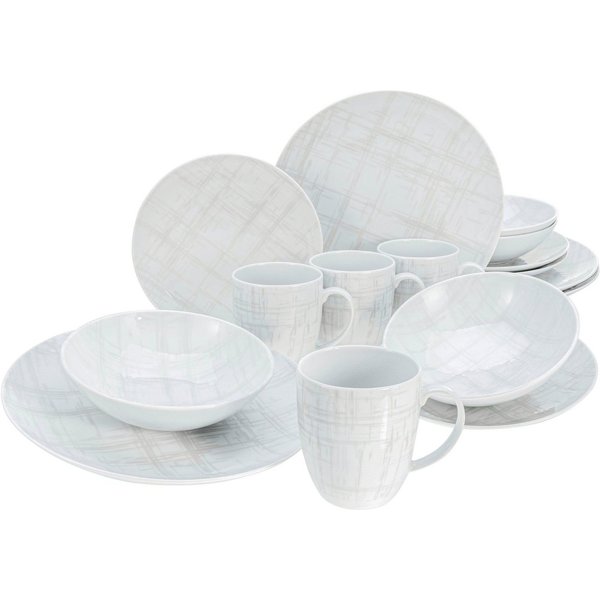 CreaTable Kombiservice Geschirr-Set Home - Shabby Chic (16-tlg), 4 Personen, Porzellan, Service, weiß, Used-und Vintage-Look, zeitlos, 16 Teile für 4 Personen