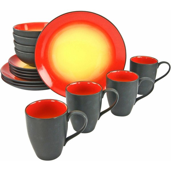 CreaTable Kombiservice Geschirr-Set HOT (16-tlg), 4 Personen, Steinzeug, Service, interessanter Farbverlauf, 16 Teile, für 4 Personen
