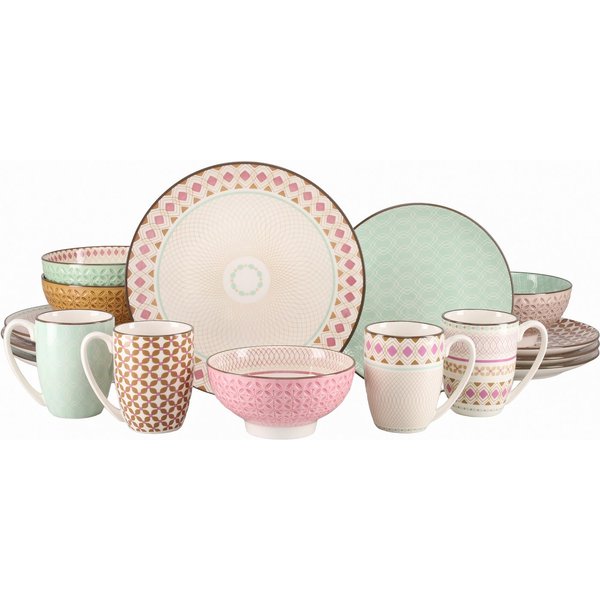 CreaTable Kombiservice Geschirr-Set Mandala (16-tlg), 4 Personen, Steinzeug, Service, 4 Designs, 16 Teile, für 4 Personen