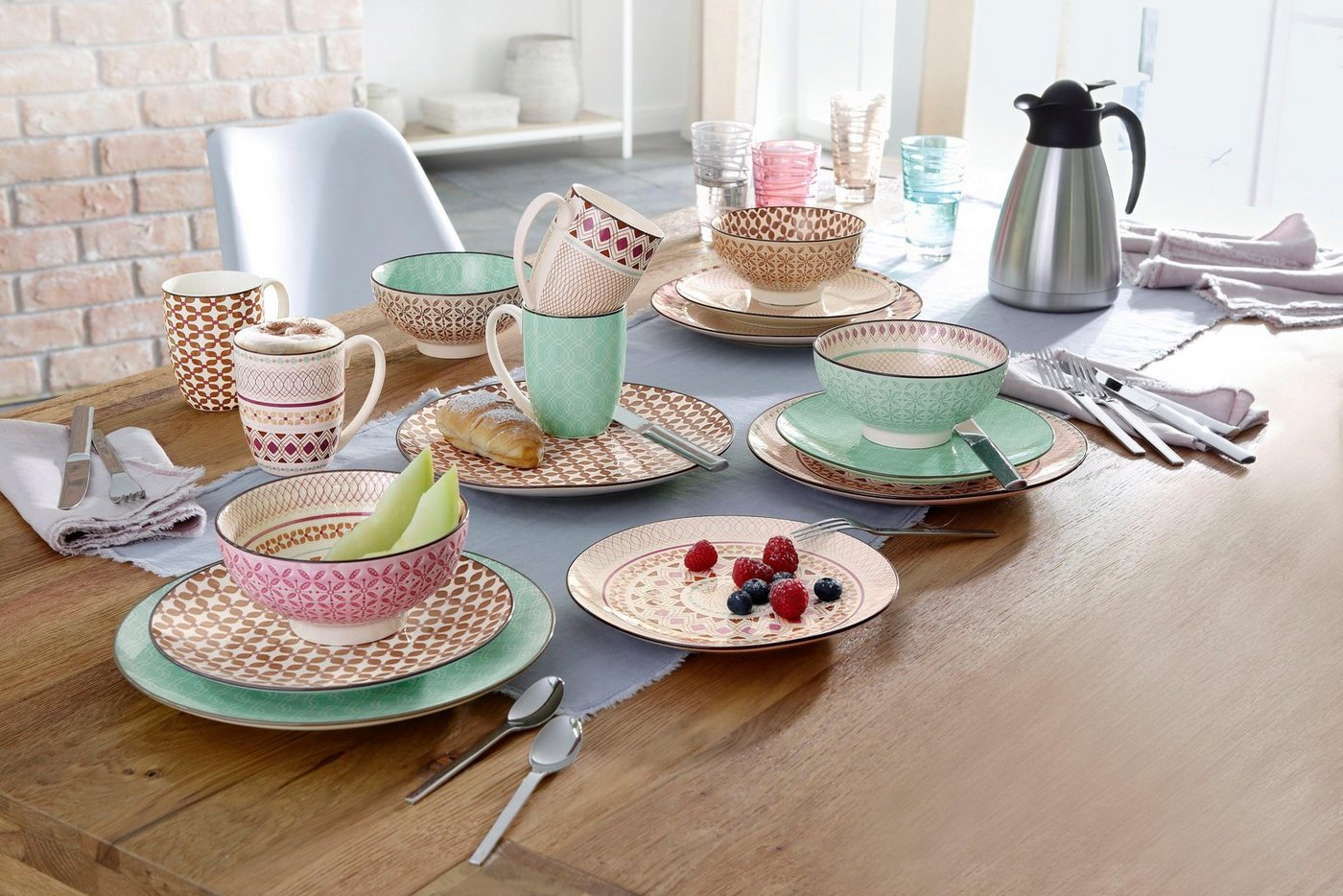 creaTable Kombiservice Geschirr-Set Mandala (16-tlg), 4 Personen, Steinzeug, Service, 4 Designs, 16 Teile, für 4 Personen – Bild 4 von 5