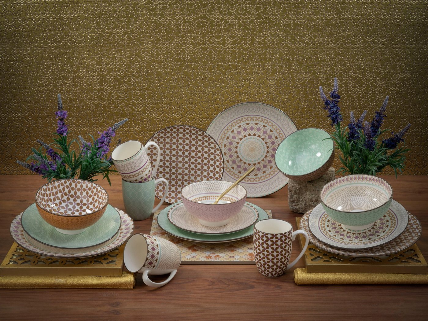 creaTable Kombiservice Geschirr-Set Mandala (16-tlg), 4 Personen, Steinzeug, Service, 4 Designs, 16 Teile, für 4 Personen – Bild 5 von 5
