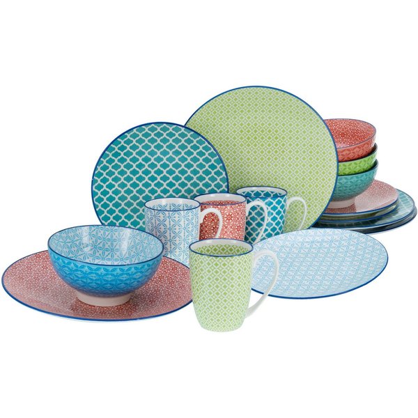 CreaTable Kombiservice Geschirr-Set Mediterran (16-tlg), 4 Personen, Steinzeug, Service, 16 Teile, für 4 Personen