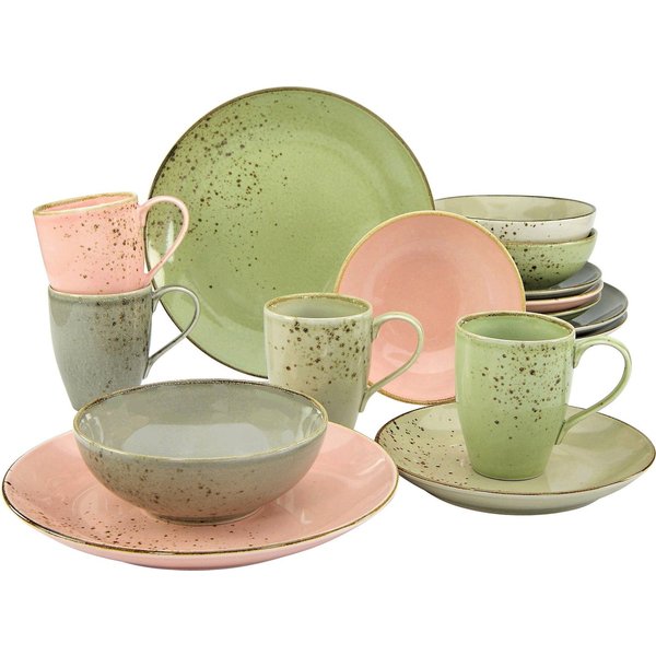 CreaTable Kombiservice Geschirr-Set NATURE COLLECTION Vintage Garden (16-tlg), 4 Personen, Steinzeug, Service, 16 Teile, für 4 Personen