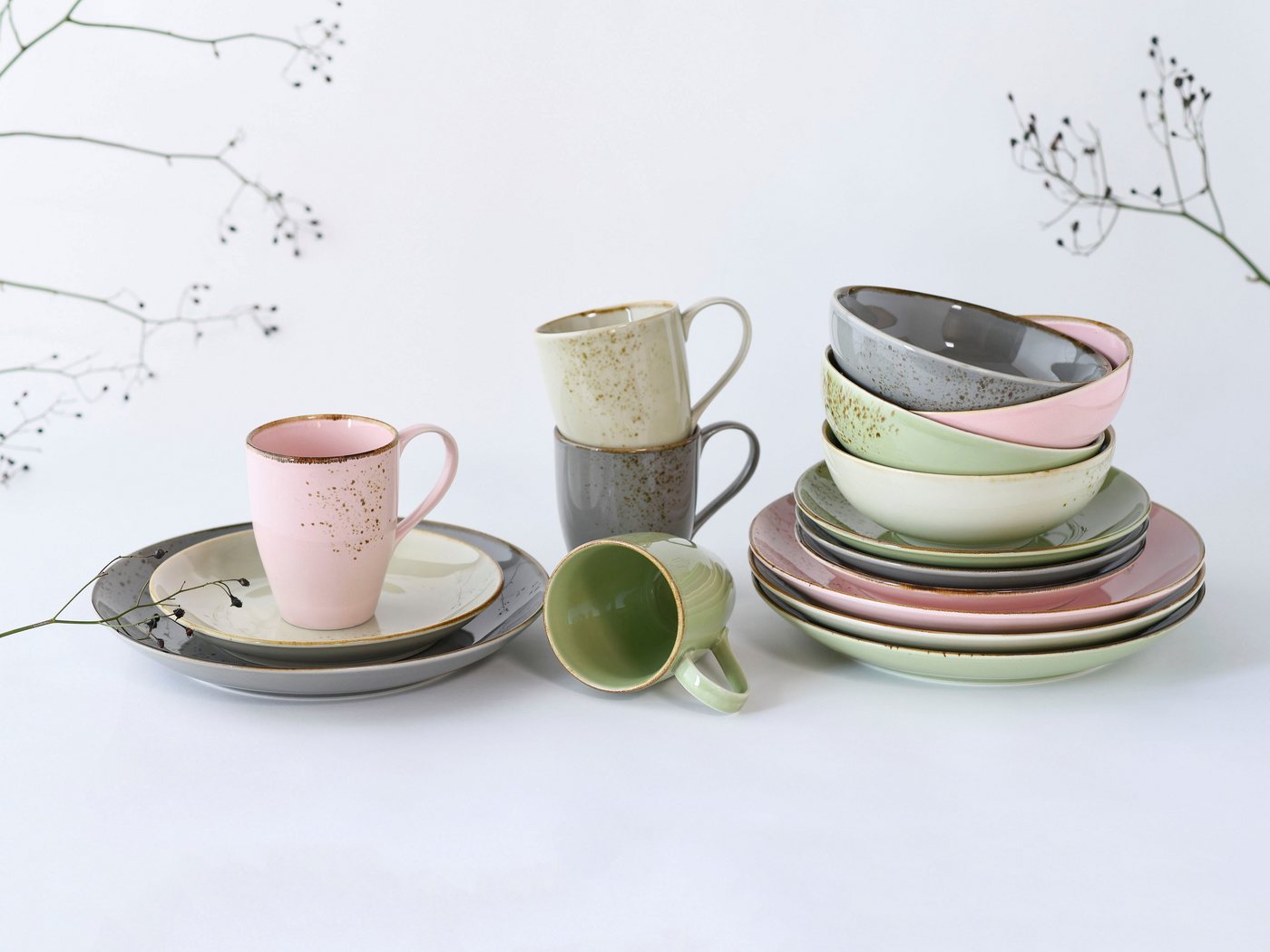 creaTable Kombiservice Geschirr-Set NATURE COLLECTION Vintage Garden (16-tlg), 4 Personen, Steinzeug, Service, 16 Teile, für 4 Personen – Bild 5 von 5