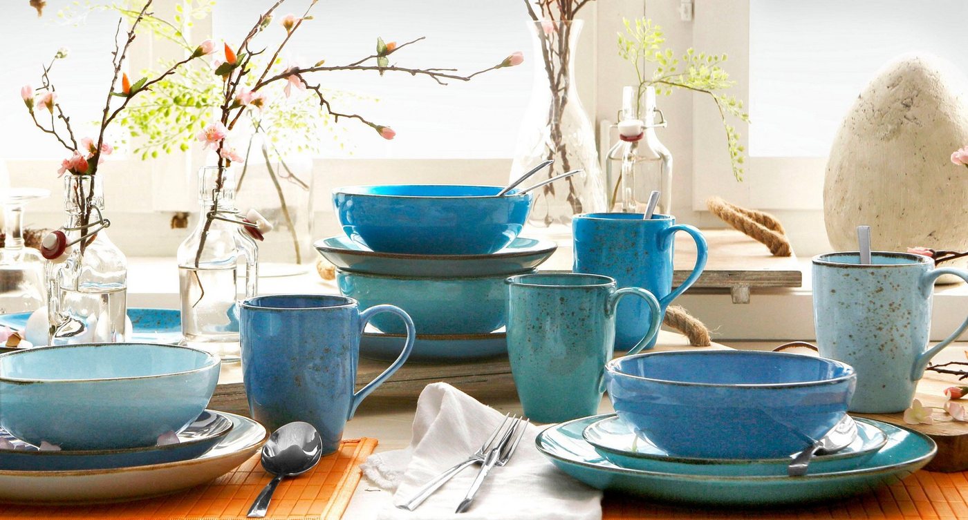 creaTable Kombiservice Geschirr-Set NATURE COLLECTION Aqua (16-tlg), 4 Personen, Steinzeug, Service, Trendaktuelle Blau-Töne, 16 Teile, für 4 Personen – Bild 3 von 5