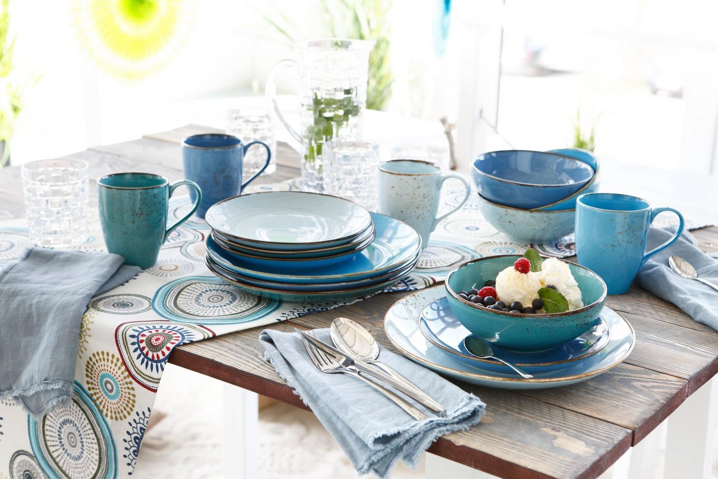 creaTable Kombiservice Geschirr-Set NATURE COLLECTION Aqua (16-tlg), 4 Personen, Steinzeug, Service, Trendaktuelle Blau-Töne, 16 Teile, für 4 Personen – Bild 5 von 5