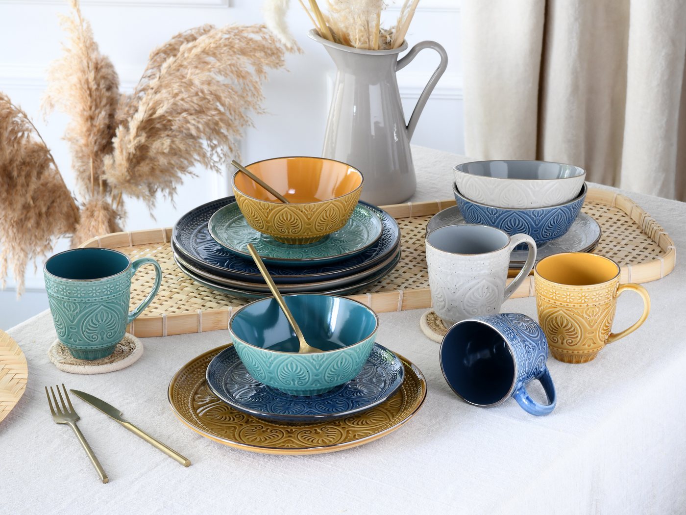 creaTable Kombiservice Geschirr-Set Samarkand (16-tlg), 4 Personen, Steinzeug, Service, handwerklicher Charakter, 16 Teile, für 4 Personen – Bild 2 von 5