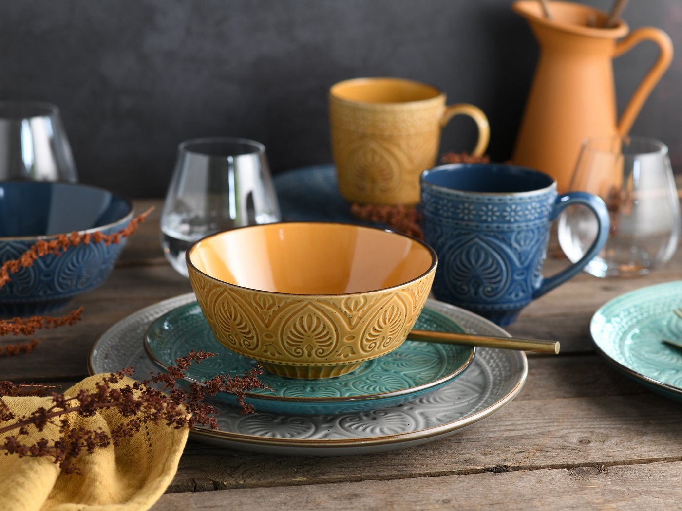 creaTable Kombiservice Geschirr-Set Samarkand (16-tlg), 4 Personen, Steinzeug, Service, handwerklicher Charakter, 16 Teile, für 4 Personen – Bild 3 von 5
