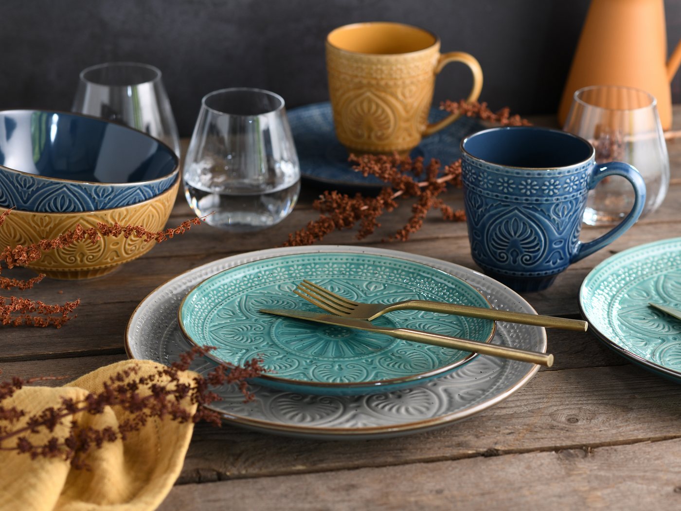 creaTable Kombiservice Geschirr-Set Samarkand (16-tlg), 4 Personen, Steinzeug, Service, handwerklicher Charakter, 16 Teile, für 4 Personen – Bild 4 von 5