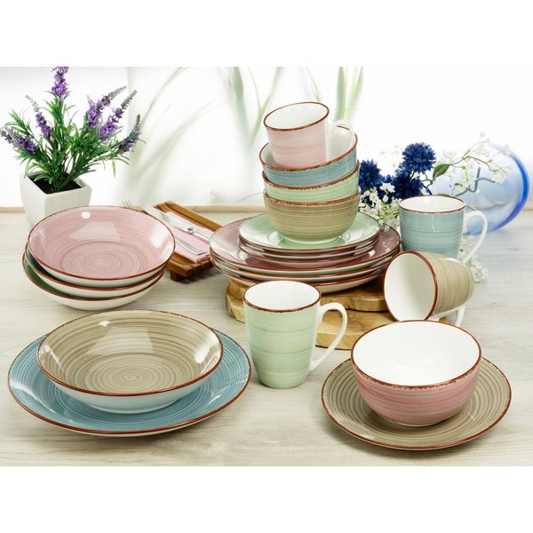 CreaTable Kombiservice Geschirr-Set Samba (20-tlg), 4 Personen, Porzellan, Service, handgemalter Spiraldekor, 20 Teile, für 4 Personen