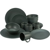 CreaTable Kombiservice Geschirr-Set Soft Touch Black (16-tlg), 4 Personen, Steinzeug, Service, schwarz, seidenmatte Glasur, 16 Teile, für 4 Personen