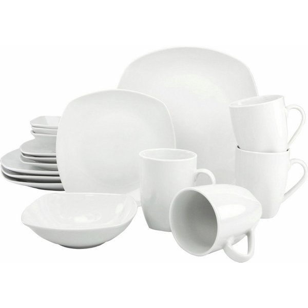 CreaTable Kombiservice Geschirr-Set Square (16-tlg), 4 Personen, Porzellan, Service, weiß, 16 Teile, für 4 Personen
