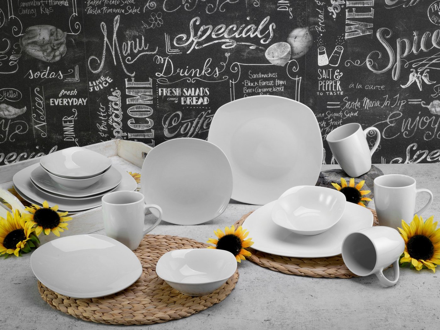creaTable Kombiservice Geschirr-Set Square (16-tlg), 4 Personen, Porzellan, Service, weiß, 16 Teile, für 4 Personen – Bild 2 von 5