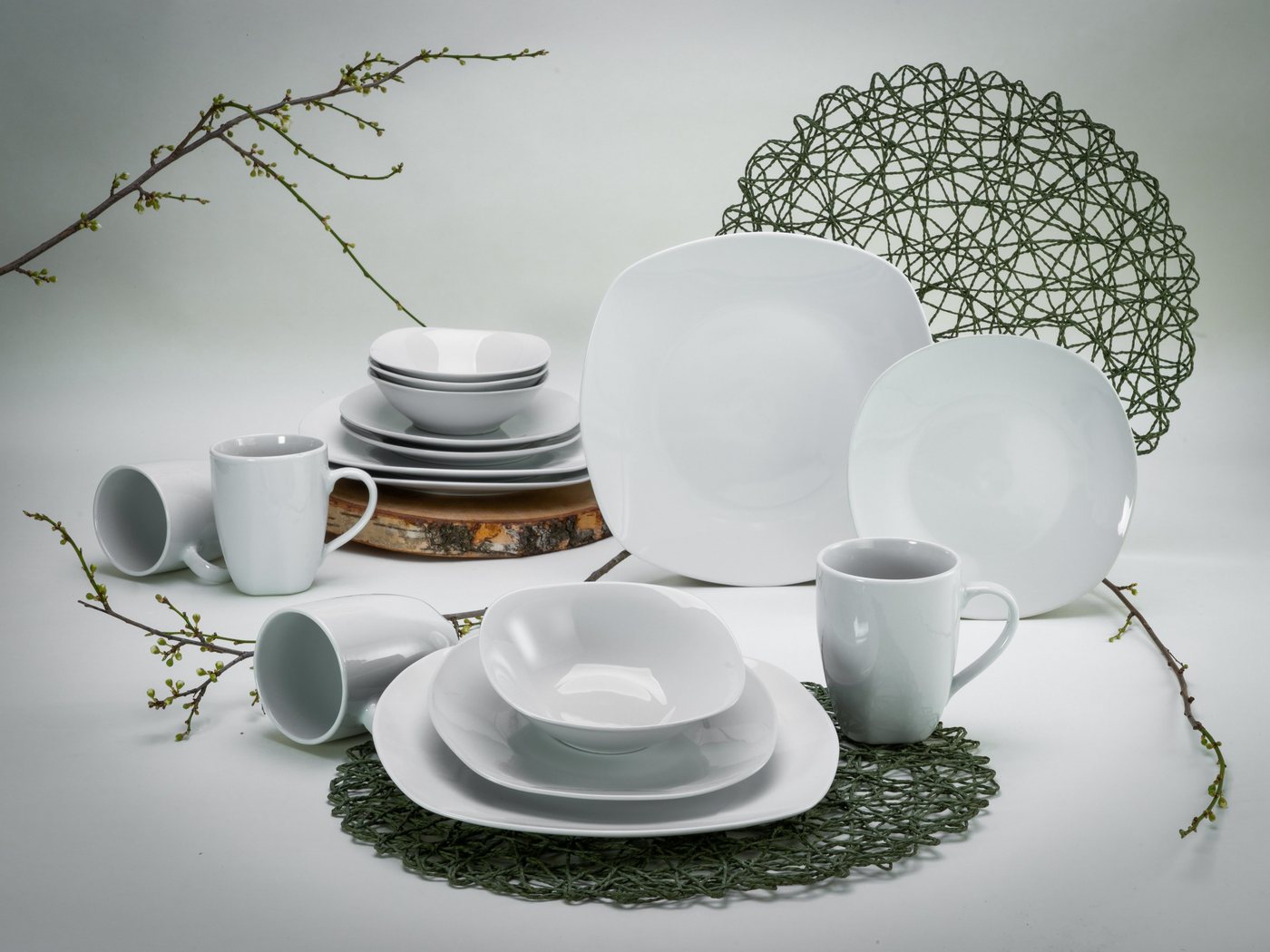 creaTable Kombiservice Geschirr-Set Square (16-tlg), 4 Personen, Porzellan, Service, weiß, 16 Teile, für 4 Personen – Bild 3 von 5