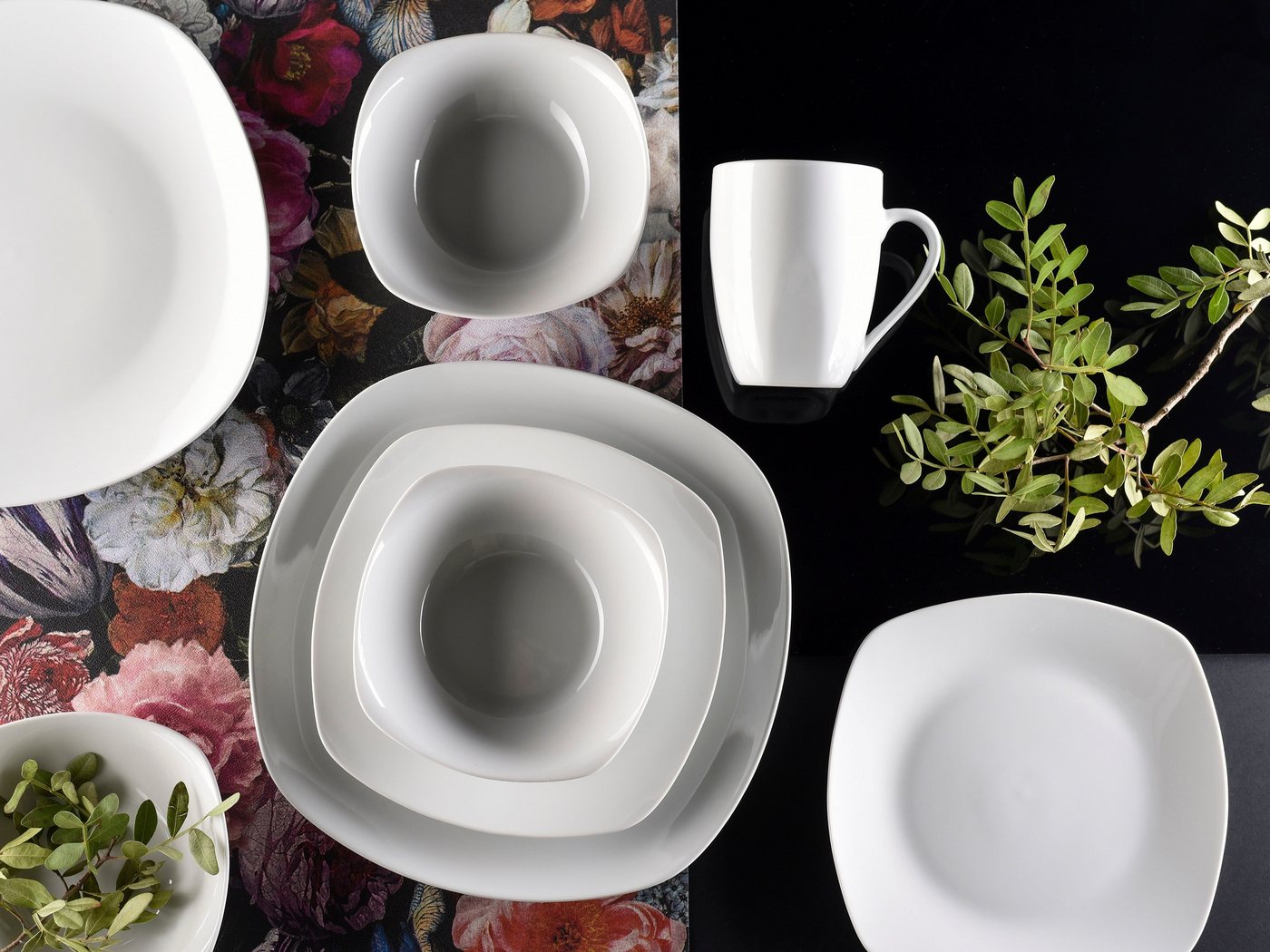 creaTable Kombiservice Geschirr-Set Square (16-tlg), 4 Personen, Porzellan, Service, weiß, 16 Teile, für 4 Personen – Bild 5 von 5
