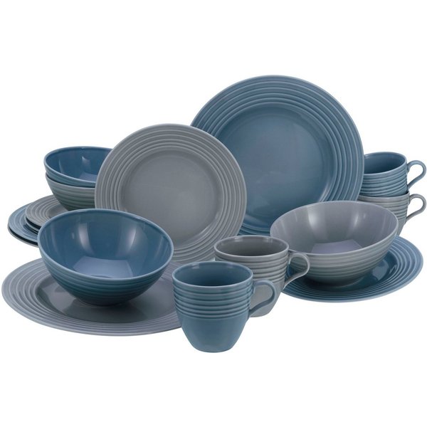 CreaTable Kombiservice Geschirr-Set Stripes Colors (16-tlg), 4 Personen, Porzellan, Service, umlaufendes Rillenrelief, 16 Teile, für 4 Personen