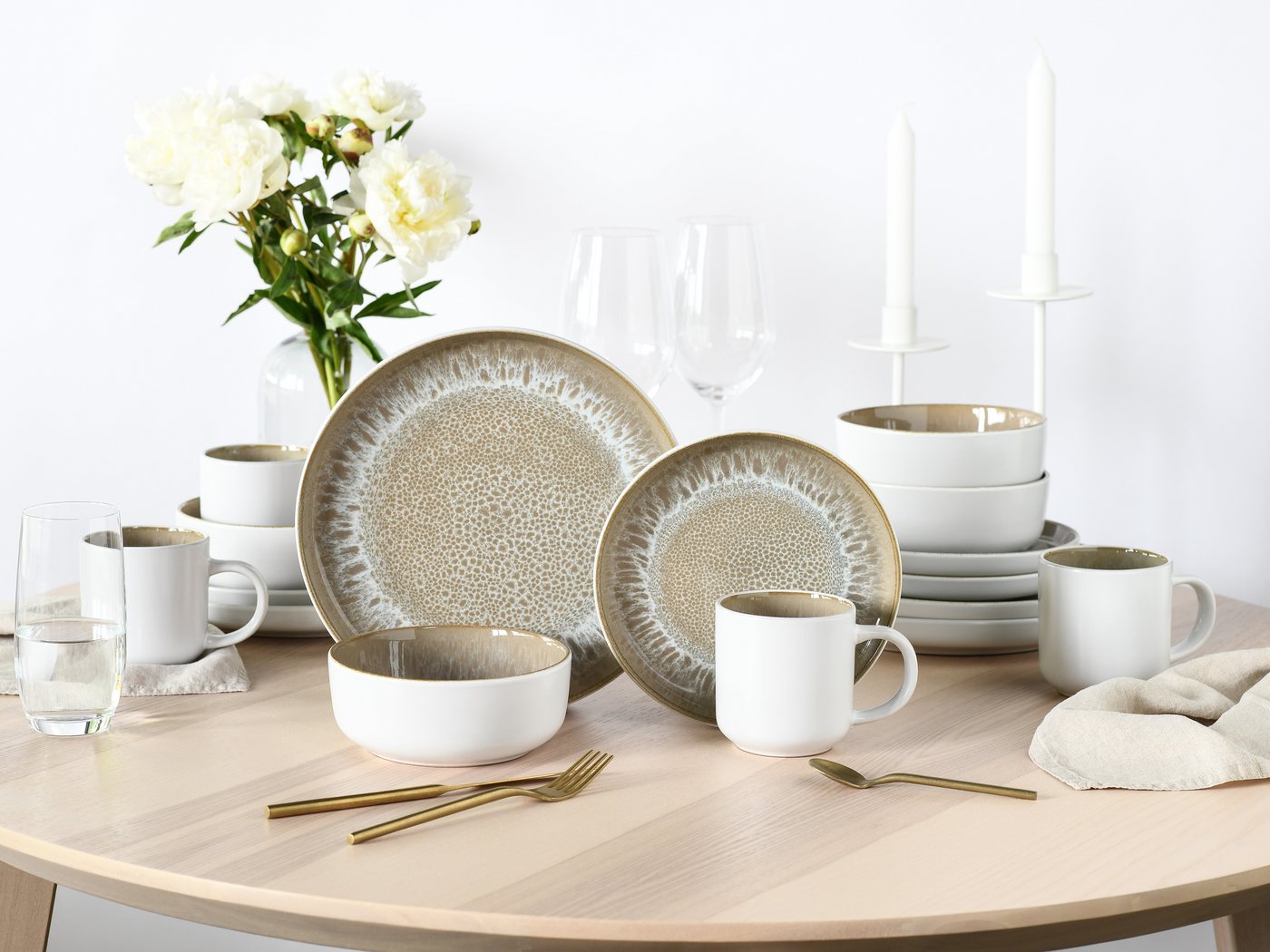 creaTable Kombiservice Nordic Fjord, Service 16-tlg. (16-tlg), 4 Personen, Steinzeug, Reaktive Glasur, Einzigartiger Look – Bild 2 von 5
