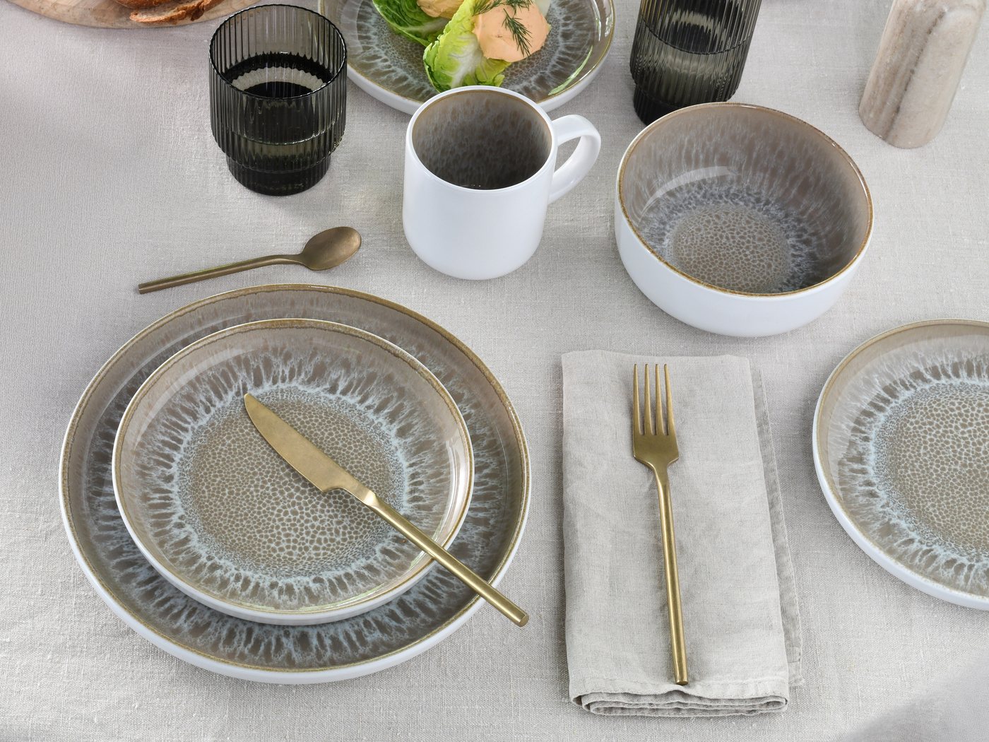 creaTable Kombiservice Nordic Fjord, Service 16-tlg. (16-tlg), 4 Personen, Steinzeug, Reaktive Glasur, Einzigartiger Look – Bild 4 von 5