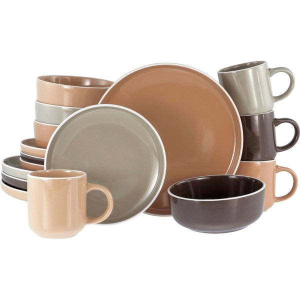 CreaTable Kombiservice Nordic Mocha Mousse, Service 16-tlg. (16-tlg), 4 Personen, Steinzeug, Nordische Ästhetik, Glanzvolle Glasur