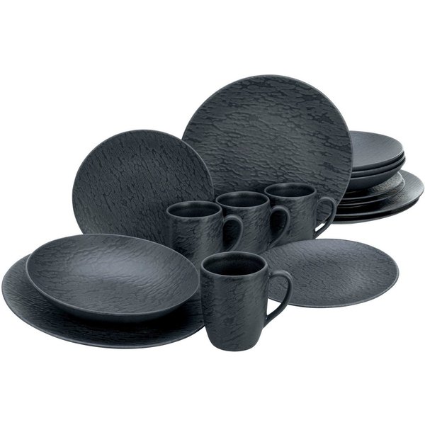 CreaTable Kombiservice Schiefer Black (16-tlg), 4 Personen, Steinzeug, robuste, kratzfeste, seidenmatte Glasur