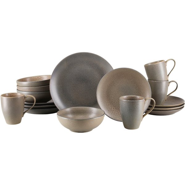 CreaTable Kombiservice Sierra Nevada, Service 16-tlg. (16-tlg), 4 Personen, Steinzeug, Seidenmatte reaktive Spezialglasur, Vintage Effekt