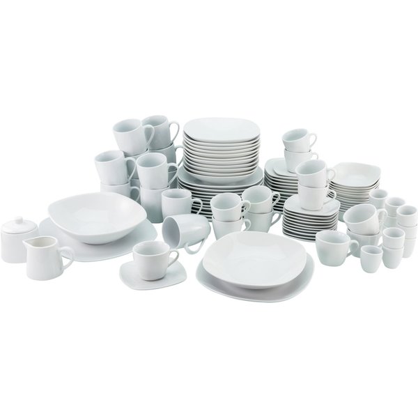 CreaTable Kombiservice Square Weiss (100-tlg), 12 Personen, Porzellan