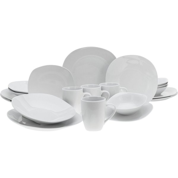 CreaTable Kombiservice Square Weiss (20-tlg), 4 Personen, Porzellan, abgerundete, quadratische Form