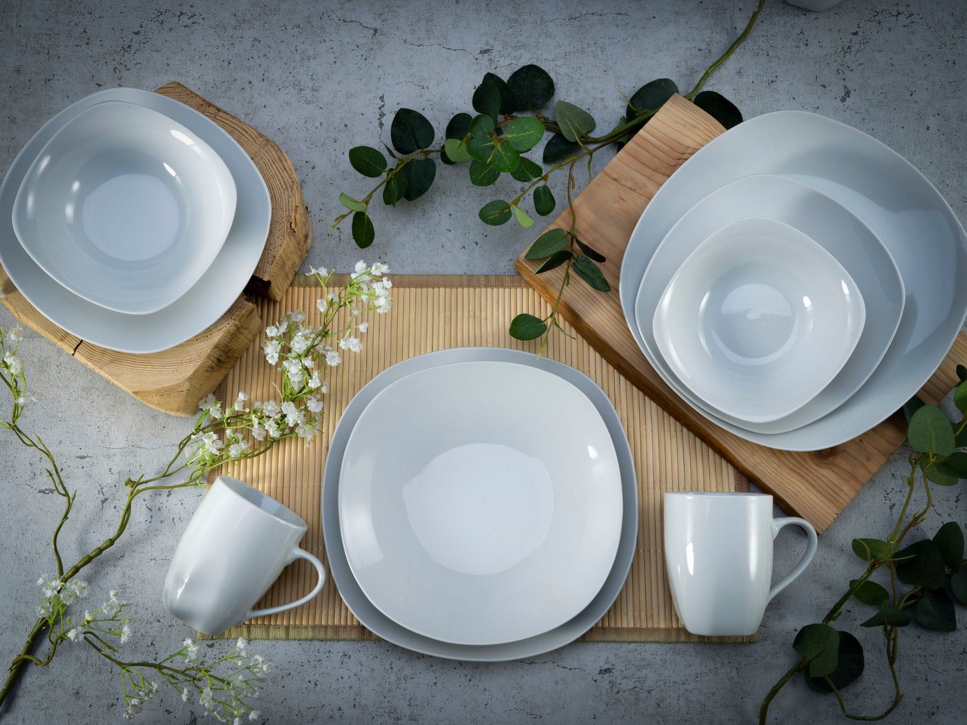 creaTable Kombiservice Square Weiss (20-tlg), 4 Personen, Porzellan, abgerundete, quadratische Form – Bild 3 von 4