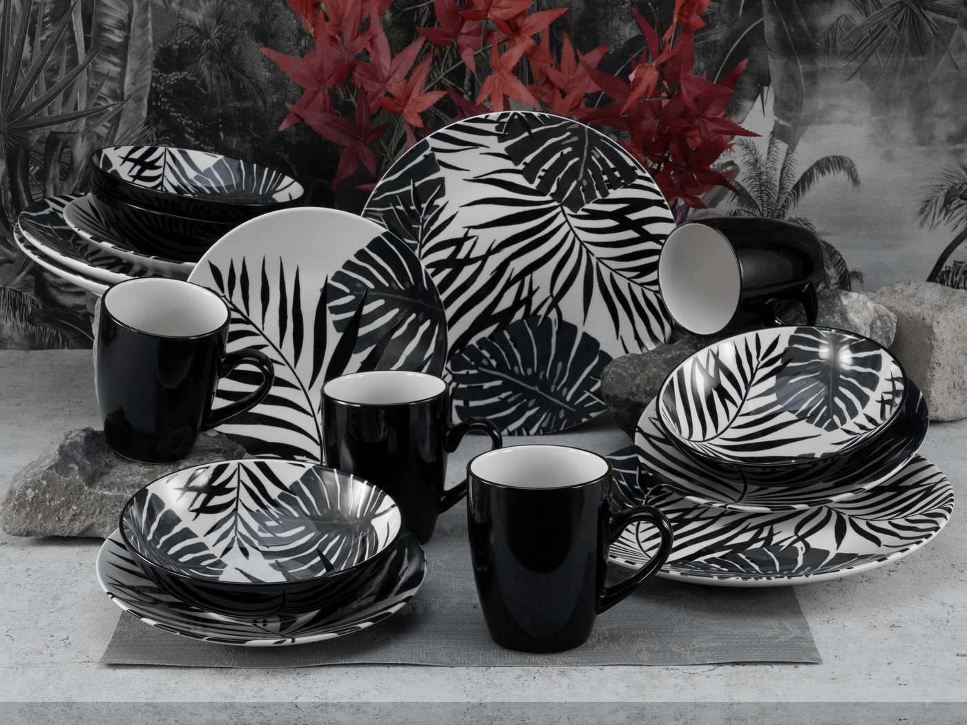 creaTable Kombiservice Tropicana Black (16-tlg), 4 Personen, Steinzeug – Bild 2 von 5