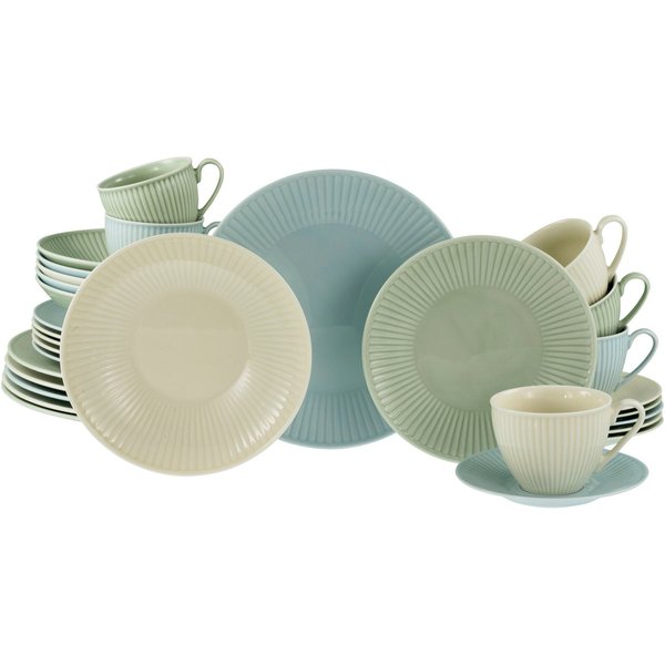 CreaTable Kombiservice Valencia Pastell, Kombi-Service 30-tlg (30-tlg), 6 Personen, Porzellan, Elegant, Boho Chic