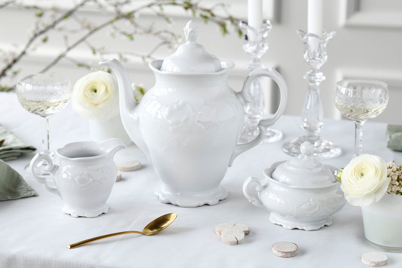 creaTable Milch- und Zuckerset Frederike Weiss, Kaffeegarnitur 3-tlg. (3-tlg), 1 Personen, Porzellan, Klassisch, Zeitlos – Bild 4 von 5