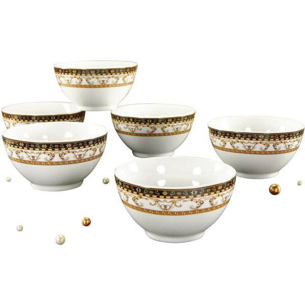 CreaTable Müslischale Majestosa, Porzellan, (Set, 6-tlg), Salatschale, Snackschale, weiß, Dekor schwarz abgesetzt, Ø 12 cm