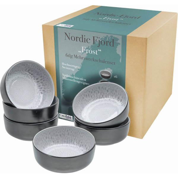 CreaTable Müslischale Nordic Fjord, Steinzeug, (Set, 6-tlg), Salatschale, Snackschale, Ø 15,5 cm, 960 ml