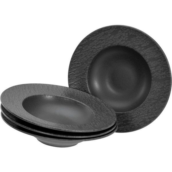 CreaTable Pastateller Schiefer Black, Pasta Gourmetteller Set 4-tlg, (4 St), Teller Set, Seidenmatte Spezialglasur, Ausdruckstarkes Relief