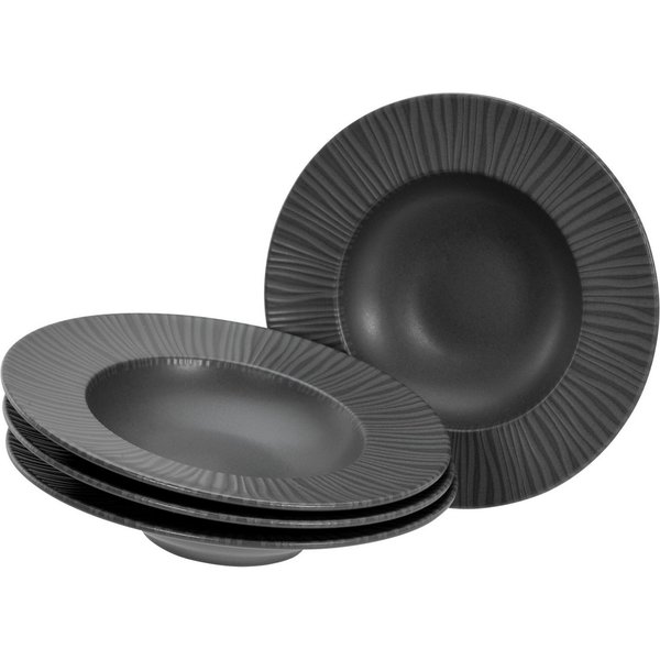 CreaTable Pastateller Vesuvio Black, Pasta Gourmetteller Set 4-tlg, (4 St), Teller Set, Seidenmatte Spezialglasur, Ausdruckstarkes Relief
