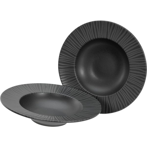 creaTable Pastateller Vesuvio Black, Pasta Gourmetteller Set 2-tlg, (2 St), Teller Set, Seidenmatte Spezialglasur, Ausdruckstarkes Relief